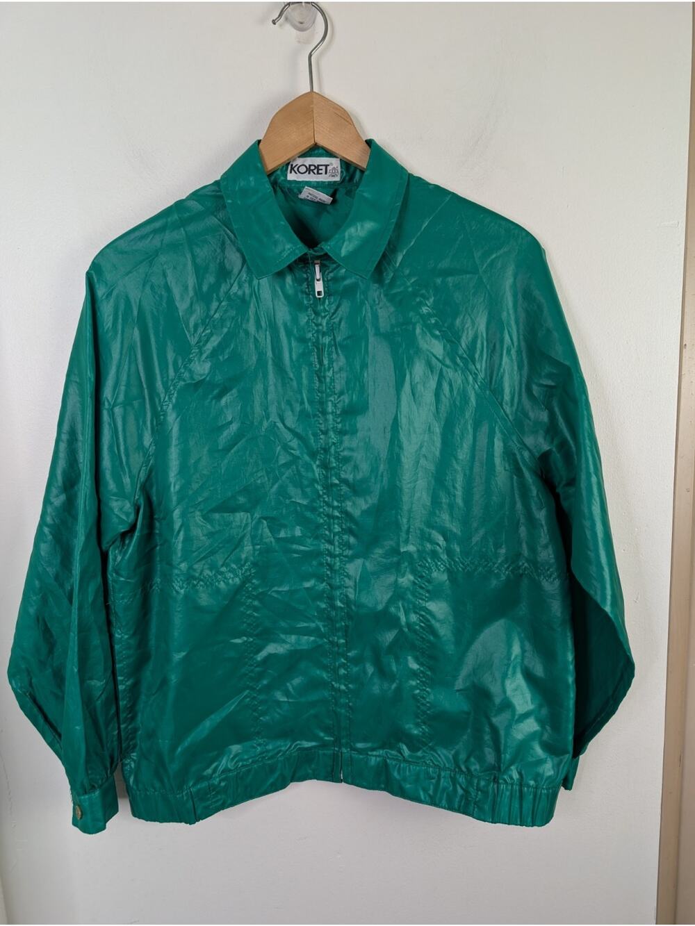 Vintage Koret Large L Green Jacket Light Wind Breaker Thin Windbreaker Fold Up